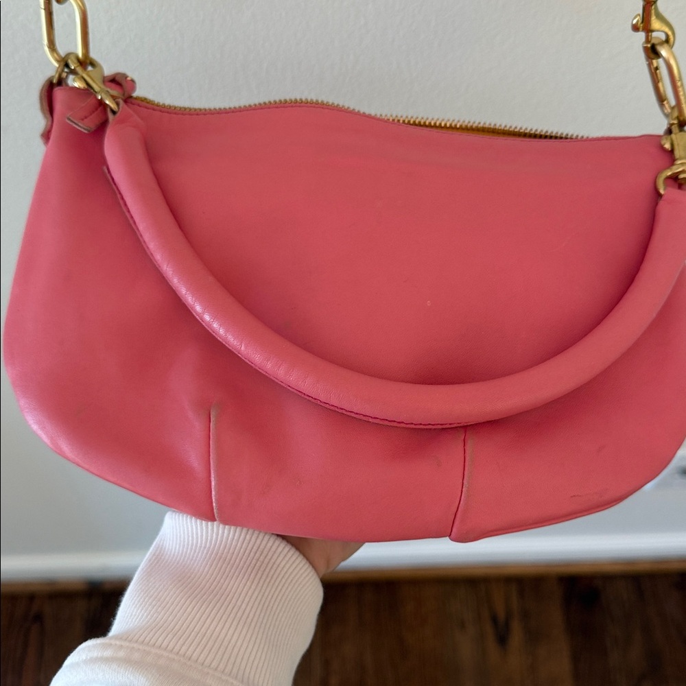 Clare V Petit Moyen - Pink Leather Crossbody Bag with Gold Hardware - Picture 7 of 8